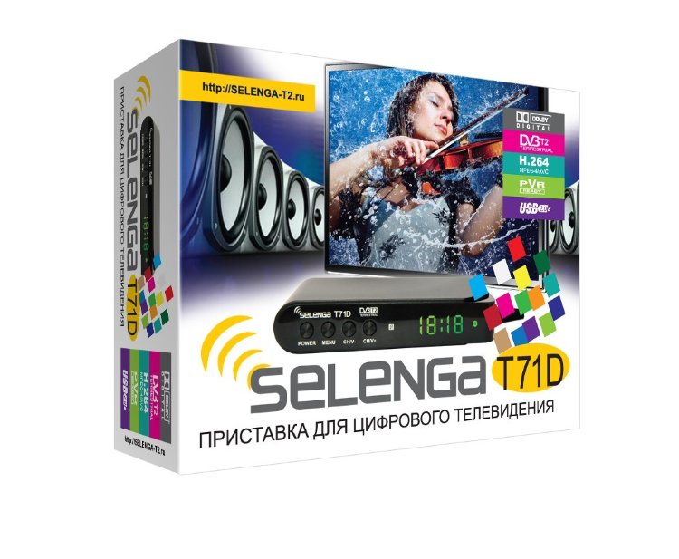 Приставка для цифрового телевидения DVB-T2 Selenga T71D (DVB T2, USB, PVR, H.264, 576p/720p/1080i/1080p/Dolby Digital) с дисплеем