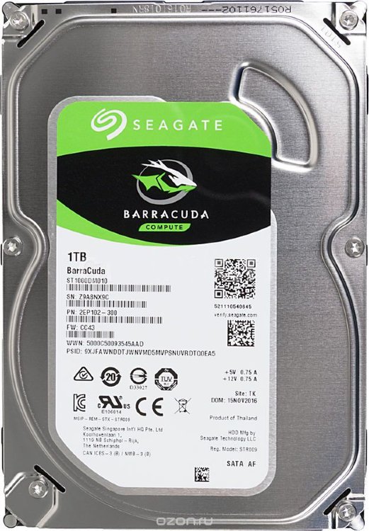 Жесткий диск HDD 3.5" Seagate 1.0Tb <ST1000DM010> SATA3, 7200rpm, 64Mb