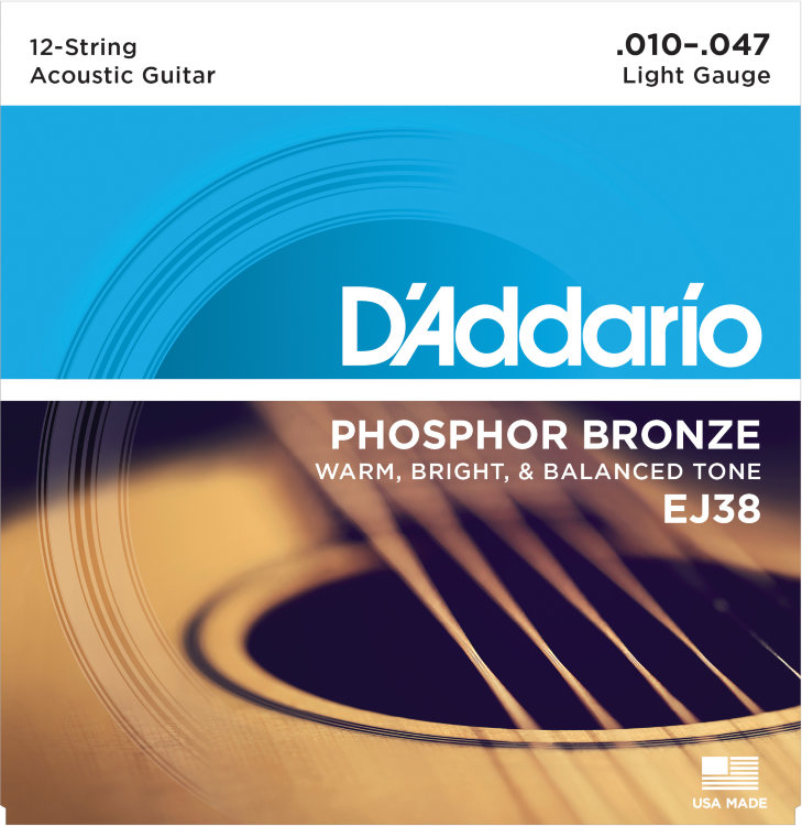 Набор струн для 12-струнной гитары D'ADDARIO EJ38 (010-047)