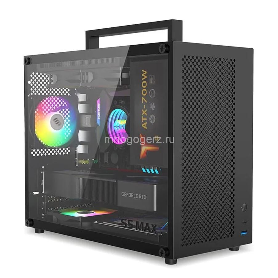 Корпус MetalFish S5MAX, MicroATX/SFX, черный, закаленное стекло, без БП