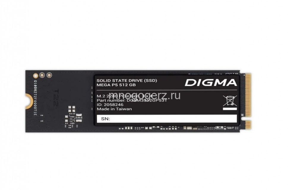 SSD накопитель Digma Mega P5 DGSM3512GP53T 512ГБ, M.2 2280, PCIe 3.0 x4, NVMe, M.2