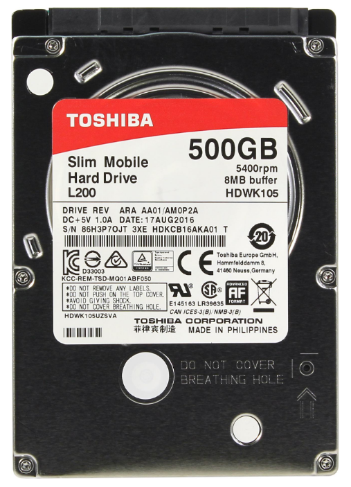Жесткий диск HDD TOSHIBA L200 Slim 7mm HDWK105UZSVA, 500ГБ, HDD, SATA III, 2.5"