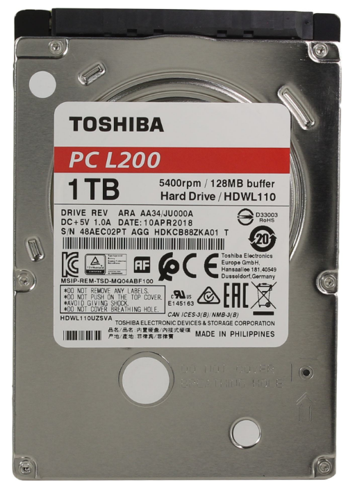 Жесткий диск HDD TOSHIBA L200 Slim 7mm HDWL110UZSVA, 1ТБ, HDD, SATA III, 2.5"