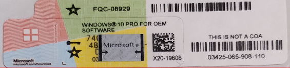 Windows 10 Professional COA (Только с новым либо ремонтируемым ПК)