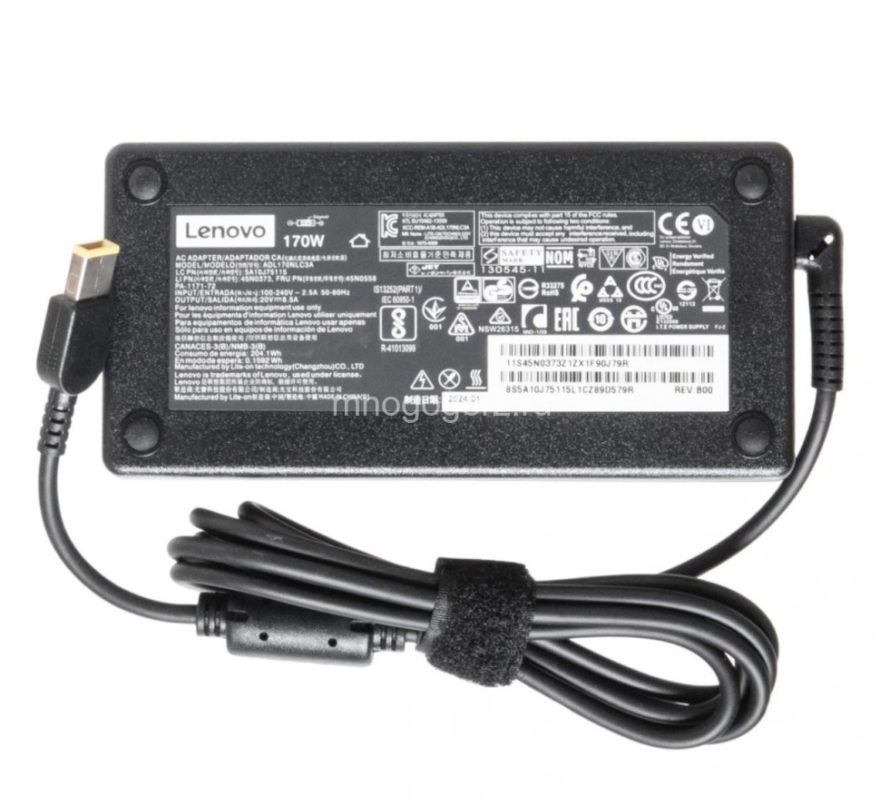Блок питания для ноутбука Lenovo 170W (20V/8.5A) прямоугольный разъем