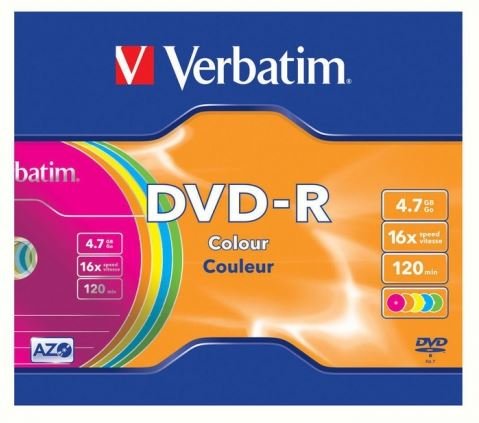 Диск DVD-R VERBATIM 4.7Гб 16x, 1шт., slim case, разноцветные